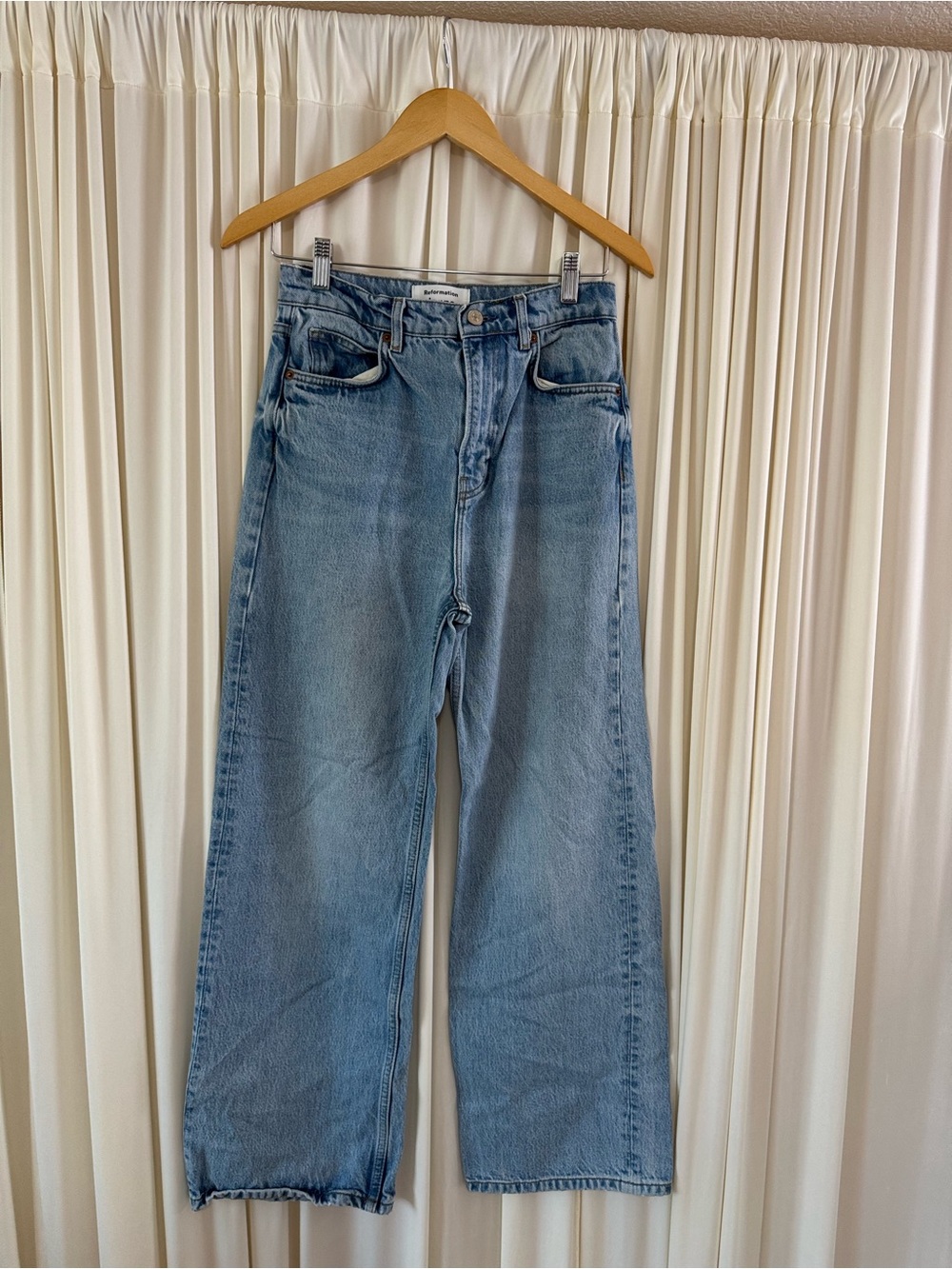 Reformation Light Blue Wilder High Rise Wide Leg Cropped Jeans - Picture 3 of 7